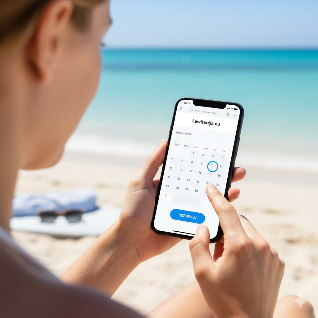 Rezerwacja lekcji eFoil online na stronie lewitacja.eu przez smartfon.